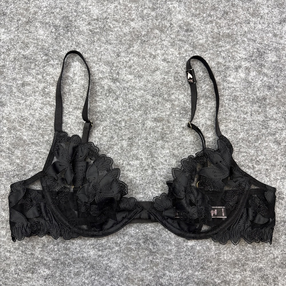 NWOT Victorias Secret Ziggy Glam plunge underwire bra women's 36A black sheer